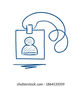 ID Card icon in doodle sketch lines. Identity office worker businessman