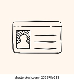 ID Card icon in doodle sketch lines. Identity office worker businessman