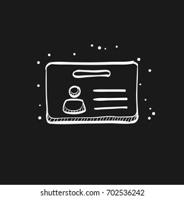 ID Card icon in doodle sketch lines. Identity office worker businessman