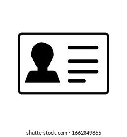 ID card icon. driver license, staff identification card symbol for website, banner and graphic design element. isolated on white background. vector illustration