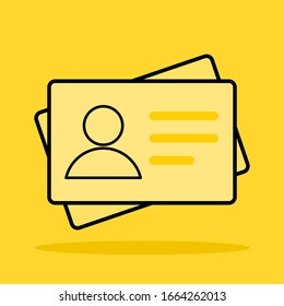 ID card icon. driver license, staff identification card symbol for website, banner and graphic design element. isolated on yellow background. vector illustration