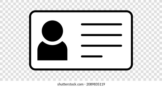 ID Card icon. Driver's license Identification card symbol. Modern vector illustration isolated on transparent background. EPS 10.