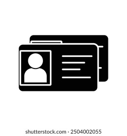 Id card icon. Id card, driving license business black card icon. License identification icon on white background. Vector illustration.