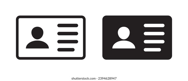 Icono de tarjeta de identificación. Tarjeta de empleado, licencia de conductor, tarjeta de identificación, símbolo de la tarjeta de identificación del personal. Diseño para sitio web y aplicación móvil.