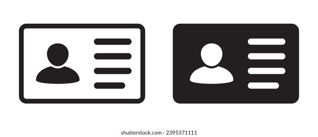 Icono de tarjeta de identificación. Tarjeta de empleado, licencia de conductor, tarjeta de identificación, símbolo de la tarjeta de identificación del personal. Diseño para sitio web y aplicación móvil.