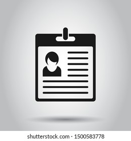 Id card icon in flat style. Identity tag vector illustration on isolated background. Driver licence business concept.
