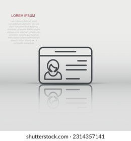 Id card icon in flat style. Identity tag vector illustration on white isolated background. Driver licence business concept.