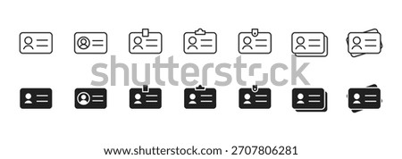ID card icon. Horizontal identification pass with user avatar and text lines vector. Employee badge for profile, access control and member identity symbol sign pictogram concept.