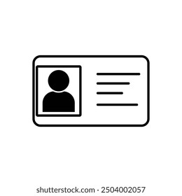 Id card icon. License identification icon on white background. Id card, driving license business card stroke icon. Vector illustration. 