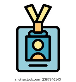 vector de contorno de icono de tarjeta de identificación. Nombre del distintivo. Color de paso de foto plano