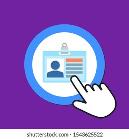 ID card icon. Personal identification concept. Hand Mouse Cursor Clicks the Button. Pointer Push Press