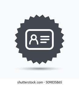 ID card icon. Personal identification document symbol. Gray star button with flat web icon. Vector