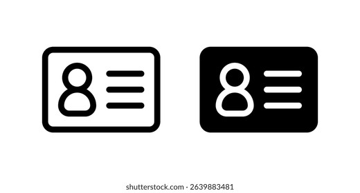 ID Card Icon Set. A black icon of an ID card, used for identification or access in various settings.