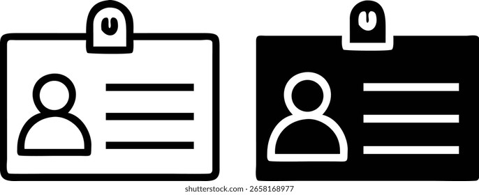 Conjunto de Ícones do Cartão de Identificação - Símbolo de Crachá Preto-e-Branco para Identidade, Acesso ao Escritório e Perfil de Equipe