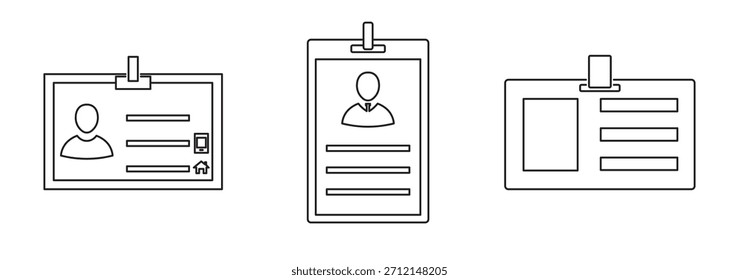 Conjunto de iconos de tarjeta de identificación. COLECCIÓN del icono de la tarjeta de identificación. Icono de la tarjeta de Identificación de la Licencia del conductor. Símbolo de la insignia de identificación. Señal de identidad. Ilustración vectorial.