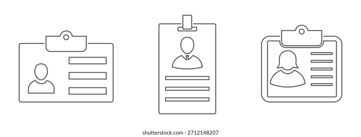 Conjunto de iconos de tarjeta de identificación. COLECCIÓN del icono de la tarjeta de identificación. Icono de la tarjeta de Identificación de la Licencia del conductor. Símbolo de la insignia de identificación. Señal de identidad. Ilustración vectorial.