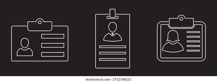 Conjunto de iconos de tarjeta de identificación. COLECCIÓN del icono de la tarjeta de identificación. Icono de la tarjeta de Identificación de la Licencia del conductor. Símbolo de la insignia de identificación. Señal de identidad. Ilustración vectorial.
