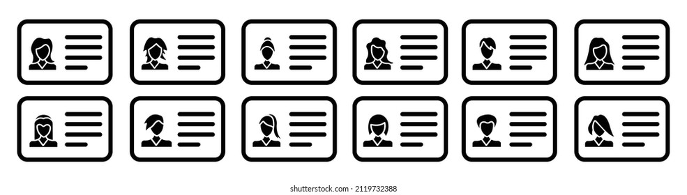 ID Card Icon Set, Führerschein Identification Card Symbol, Identitätsvektorgrafik im Geschäftskonzept Führerschein.
