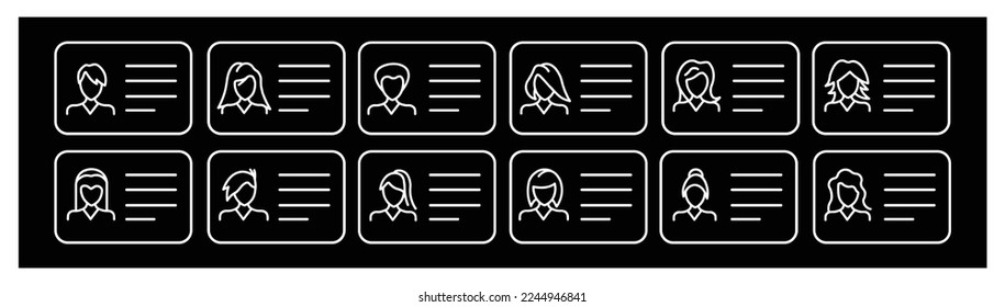 Juego de iconos de la tarjeta de identificación, símbolo de la tarjeta de identificación de la licencia del conductor, ilustración del vector de identidad en el concepto de negocio de la licencia de controlador