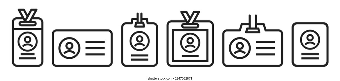 Id card icon set. Driver's license. Identification card. Press card. Passpport icons. Vector illustration.