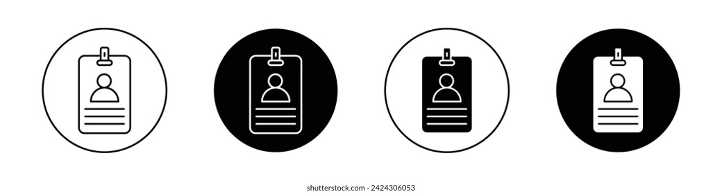 ID Card Icon Set. Identification membership badge vector symbol in a black filled and outlined style. Identity Assurance Sign.