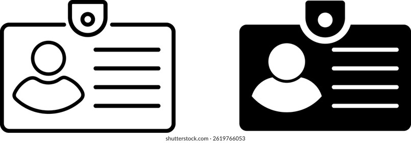 Conjunto de ícones do Cartão de Identidade. Design de identificação. Sinal de crachá. conceito de prova. Passar identidade. Cartão de funcionário do funcionário
