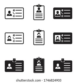 Juego de iconos de la tarjeta de identificación. Ilustración vectorial de tarjeta de identidad aislada en fondo blanco para la licencia de controlador.  concepto de tarjeta de visita, tarjeta de estudiante y más