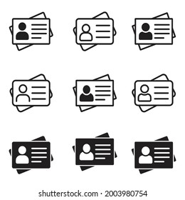Juego de iconos de la tarjeta de identificación. Ilustración vectorial de tarjeta de identidad aislada en fondo blanco para la licencia de controlador.  concepto de tarjeta de visita, tarjeta de estudiante y más