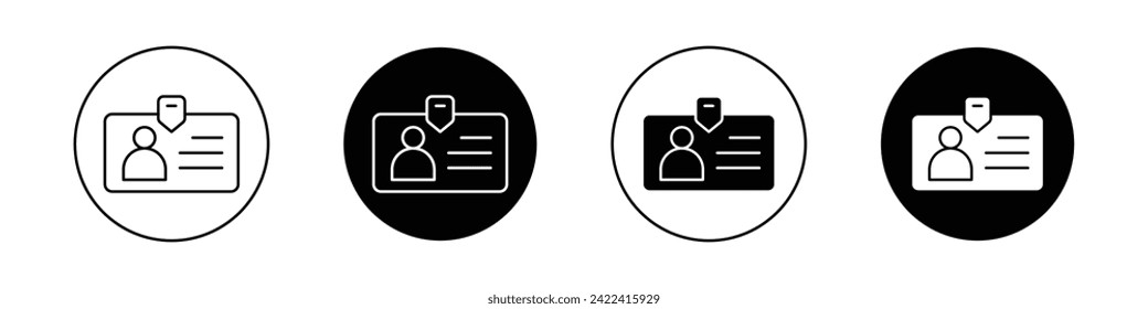 Id Card Icon Set. Identity Membership Information Name Badge Vector Symbol in a black filled and outlined style. Employee Personal Access Sign.