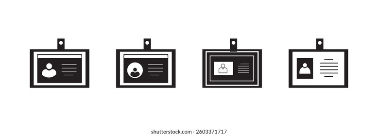 ID Card icon set. Identity document vector icons collection. Driver's license Identification card icon symbol in flat style. Face ID and eye scan icons. Vector illustration.