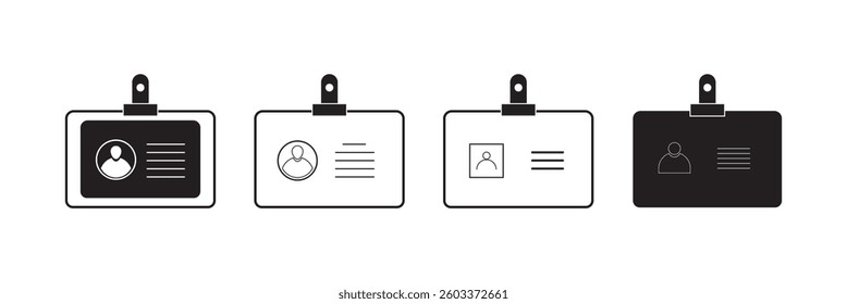 ID Card icon set. Identity document vector icons collection. Driver's license Identification card icon symbol in flat style. Face ID and eye scan icons. Vector illustration.