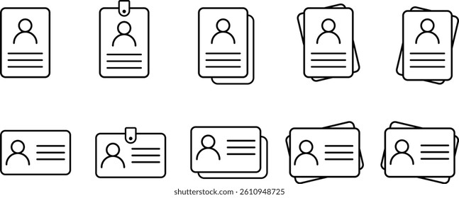 ID card icon set. Identity verified flat icon symbol. Identity card with check mark. Employee badge
