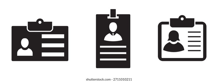 Conjunto de iconos de tarjeta de identificación. Colección de iconos vectoriales de documentos de identidad. Icono de la tarjeta de Identificación de la Licencia del conductor en estilo plano. Iconos de identificación facial y escaneo ocular. Ilustración vectorial.