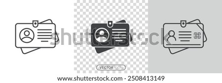 ID Card icon set. Identity document vector icons collection. Driver's license Identification card icon symbol in flat style. Face ID and eye scan icons. Vector illustration.