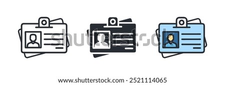 ID Card icon set. Identity document vector icons collection. Driver's license Identification card icon symbol in flat style. Face ID and eye scan icons. Vector illustration.