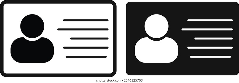 Conjunto de ícones do Cartão de Identidade. Ícone de licença definido. Ícone de identificação da carteira de motorista. Cartão de identificação. Símbolo do Crachá de ID. 
