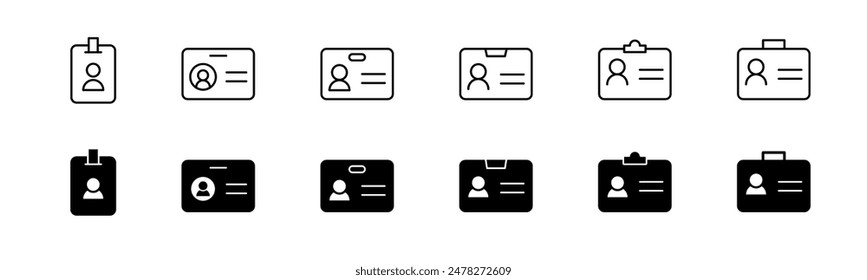 ID card icon set. Line and glyph ID card badge. Pass card identity