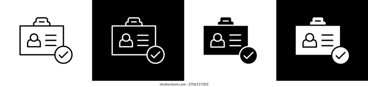Id Card icon set in line and glyph style on black and white background