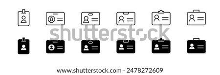 ID card icon set. Line and glyph ID card badge. Pass card identity