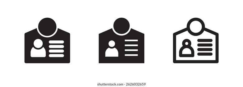 ID card icon set for user profile, staff verification, secure access, and employee identity tracking