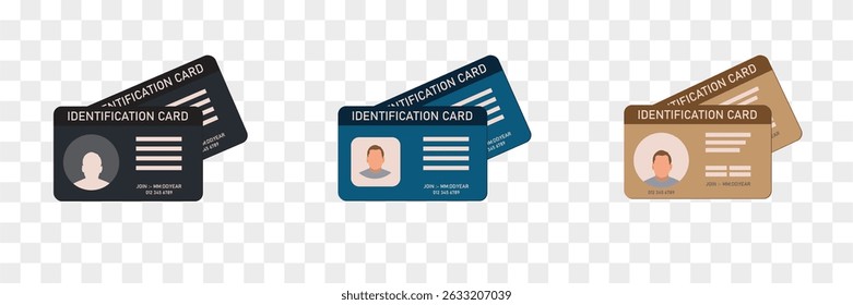 ID Card icon set.Business identity ID card icon template badge. Flat design,car driver license with male and female photo.Id card outline icon set isolated on white background. Vector illustration
