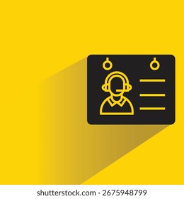 Icono de tarjeta de identificación con sombra sobre fondo amarillo