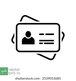 ID card icon. Simple flat style. Identity tag, office label, security badge, car driver licence business concept. Thin line, outline vector illustration isolated on white background. EPS 10.