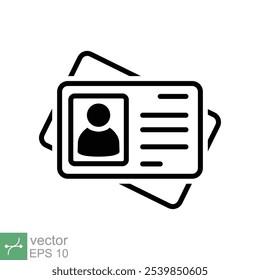 ID card icon. Simple flat style. Identity tag, office label, security badge, car driver licence business concept. Thin line, outline vector illustration isolated on white background. EPS 10.
