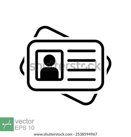 ID card icon. Simple flat style. Identity tag, office label, security badge, car driver licence business concept. Thin line, outline vector illustration isolated on white background. EPS 10.