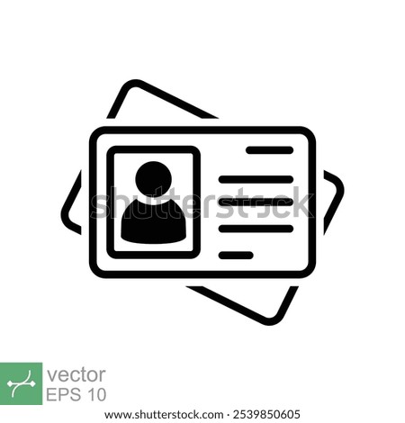 ID card icon. Simple flat style. Identity tag, office label, security badge, car driver licence business concept. Thin line, outline vector illustration isolated on white background. EPS 10.