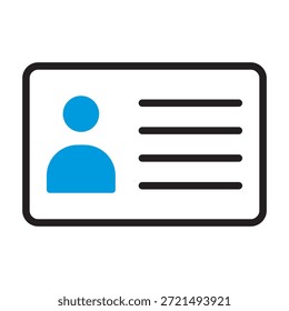Vektorgrafik des ID-Kartensymbols. Flache Abbildung des persönlichen Identifikationszeichens. Führerschein, Mitarbeiterzugangspass oder Mitgliedschaftsgenehmigung. Einfaches blaues Benutzerprofil Avatar-Symbol für Webdesign und Sicherheit.