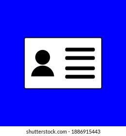 Icono de tarjeta de identificación. permiso de conducir blanco, símbolo de la tarjeta de identificación del personal aislado en fondo azul. ilustración vectorial