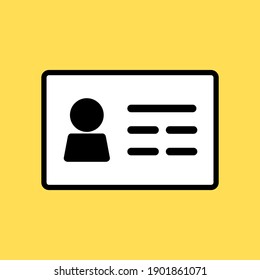 ID Card Icon. White Driver License, Staff Identification Card Symbol Isolated On Yellow Background. Vector Illustration