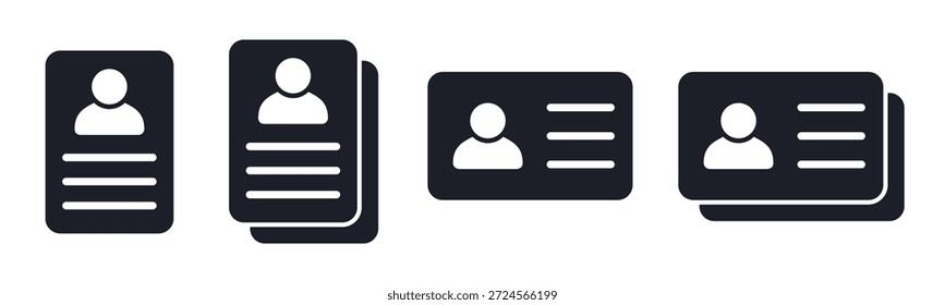 ID card icons set, driver license, employee identification badge, identity document with person photo and info
